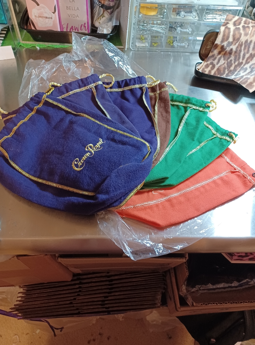 Crown Royal Velvet Drawstring Pouch - Purple, Brown, Green & Orange